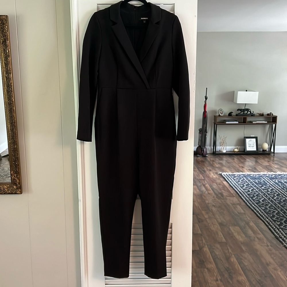 Black Express long sleeve Jumpsuit Pant Romper cropped leg